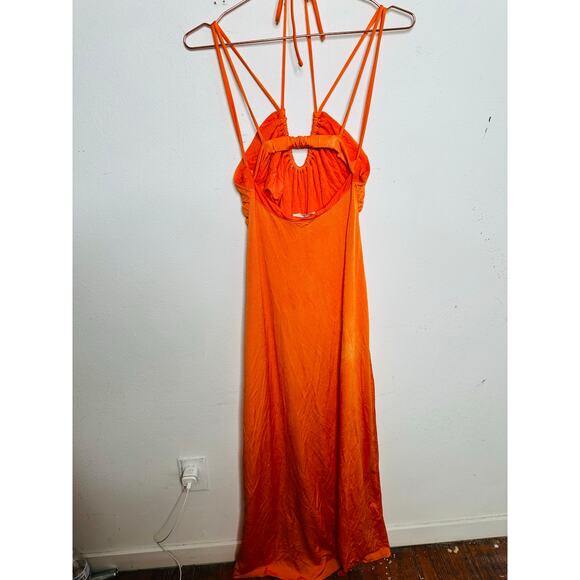 JONATHAN SIMKHAI Orange Jersey A-Line Open Tie Back V-Neck Hayes Dress sz Small - Picture 3 of 16